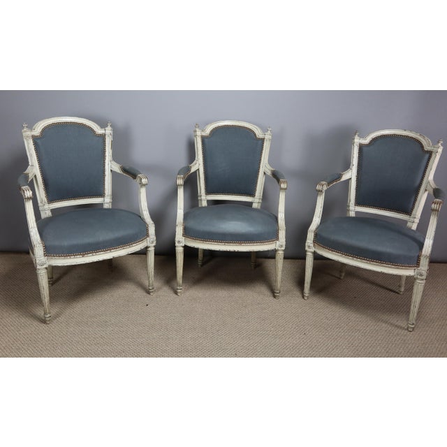 Wood Louis XVI Armchairs, Set of 3 For Sale - Image 7 of 16