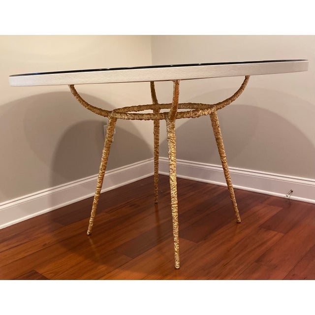 Made Goods Late 20th Century Made Goods Grace Pitted Iron Dining Table in Faux Belgian Linen For Sale - Image 4 of 9