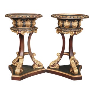 Carved Polychromed French Empire Tall Planters - A Pair For Sale