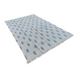 Handmade Pale Aqua and Teal Blue Cotton Tree Pattern Rug - 6x9 For Sale