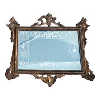 19th Century Continental European French or Italian Rococo Mirror With Etched Glass For Sale