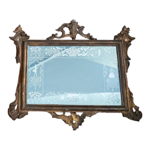19th Century Continental European French or Italian Rococo Mirror With Etched Glass