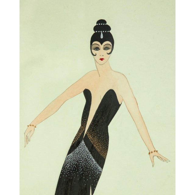 Erté Mid 20th Century Erte' Black Gown For Sale - Image 4 of 10