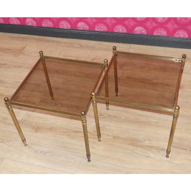 Gold Square Side Tables in Brass & Smoked Glass, Set of 2 For Sale - Image 8 of 8
