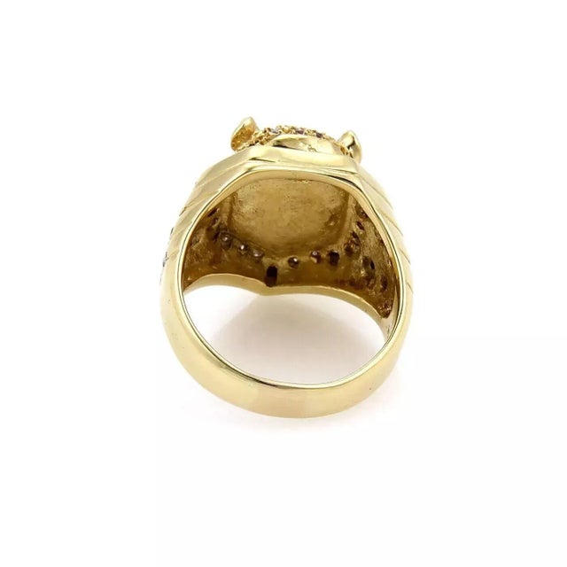 Contemporary Tiger Head 18k Gold Diamond Ruby Emerald Moving Ring, Size 7.5 For Sale - Image 3 of 5