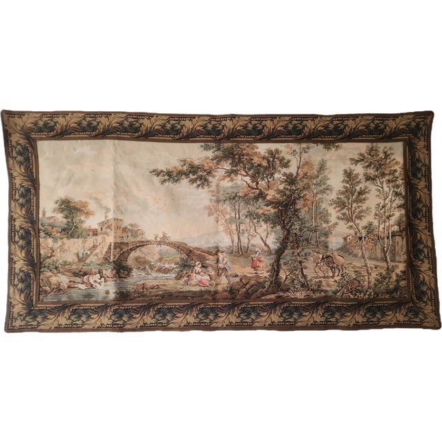 Rococo Large 18th Century Style Gobelin Tapestry with Pastoral Landscape Scene, 1970s For Sale - Image 3 of 18