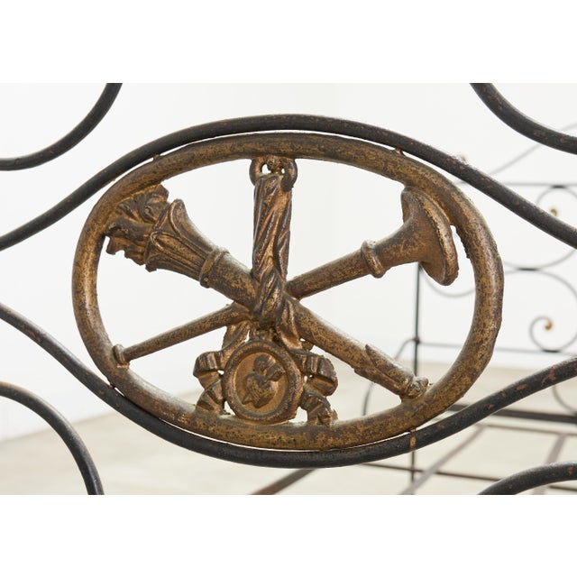 19th C. French Napoleon III Empire Wrought Iron Bronze Daybed For Sale - Image 15 of 16