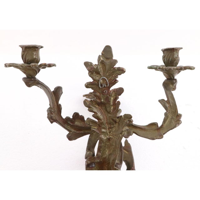 French Pair of Antique Louis XV Foliate Bronze Candle Wall Sconces For Sale - Image 3 of 10