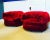Pair of large Scale Button Tufyed Polar Bear Style lounge chairs. Freshly Upholstered in Rich Red velvet With Brass Buckle...