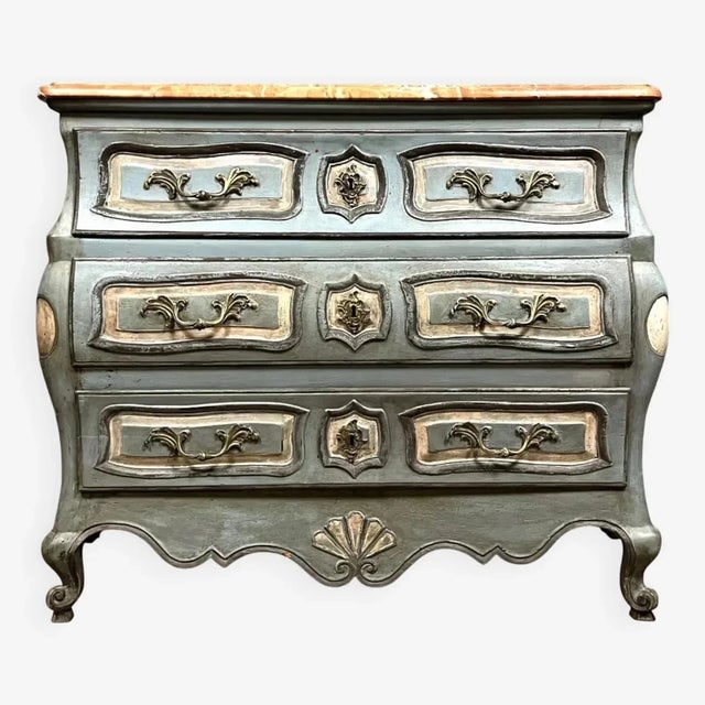 Gray Louis XV Style Painted Bombé Commode with Marble Top, Late 19th Century For Sale - Image 8 of 8