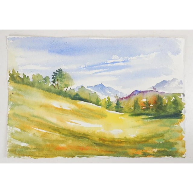 Contemporary Small Mountain Landscape Watercolor Painting For Sale - Image 3 of 3