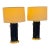 Pottery Barn Navy Ceramic + Brass Table Lamps, Pair For Sale