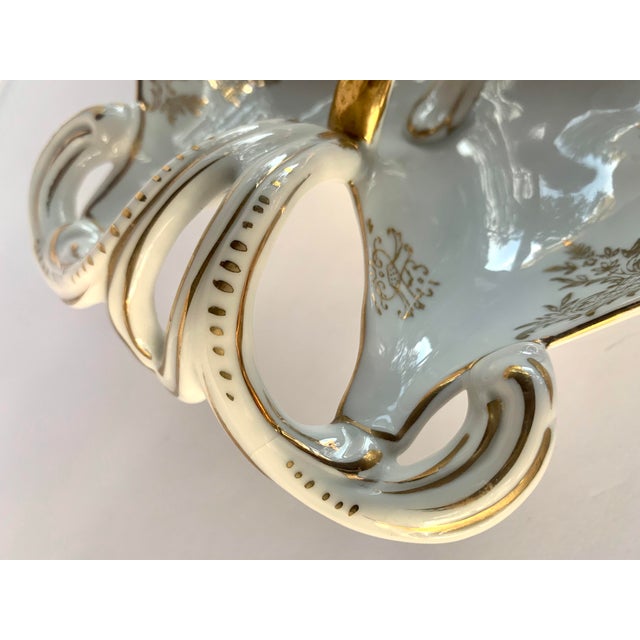 Dresden Porcelain Rare Antique German Sitzendorf, Voigt Brothers Porcelain 'Dresden Style' Bowl, Vide Poche, With Ornate Handle and Intricate, Filigreed Gilt Detailing For Sale - Image 4 of 12