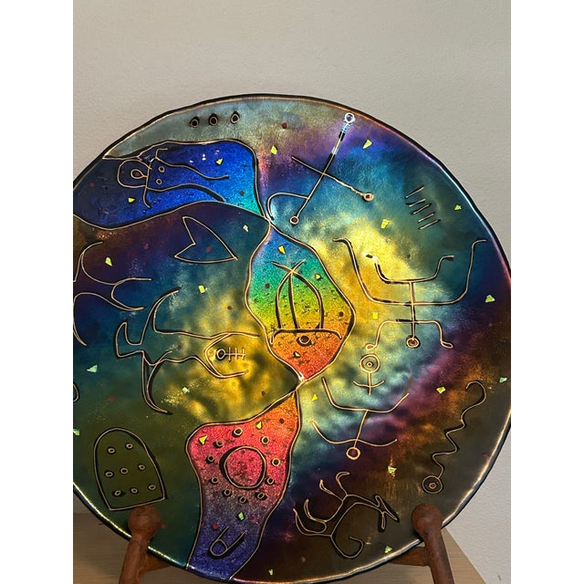 Large 17.5” Hawaiian Art Glass Decorative Charger Bowl With Display Stand For Sale - Image 4 of 6