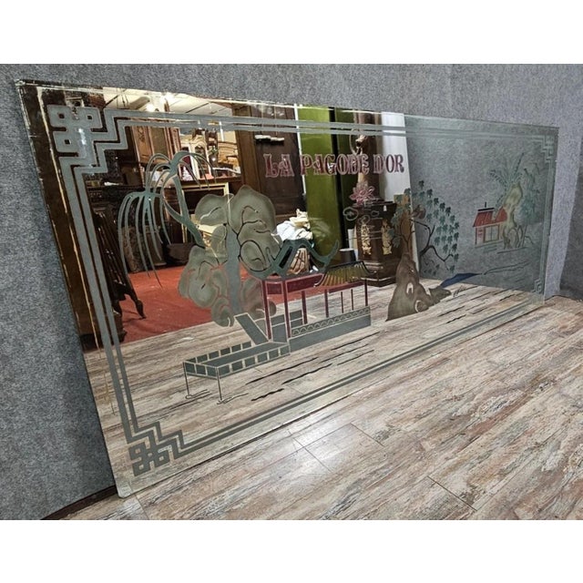 Large Decorative Restaurant Mirror – Oriental Decor “The Golden Pagoda” – Vintage 1970-1980 Superb antique mirror with...