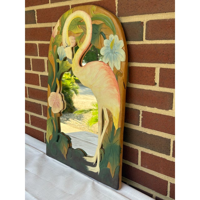 Late 20th Century 1980s Dorothy Draper Style Hand-Carved Tropical Flamingo Wall Mirror by Turtle and Crane - Palm Beach Regency For Sale - Image 5 of 9