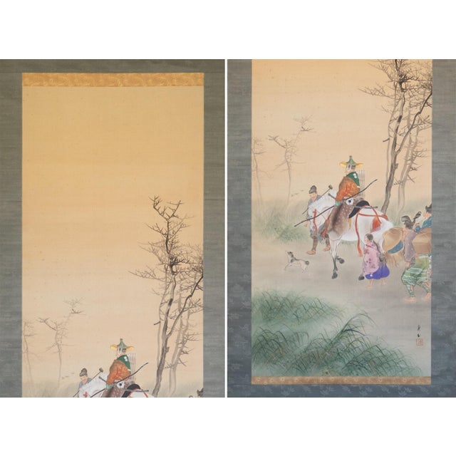 Japanese XL "Samurai" by Kogyoku, Meiji Era Japanese Silk Scroll Painting For Sale - Image 3 of 18