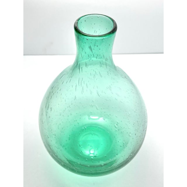 Glass Contemporary Hand Blown Glass Bubbles Mint Forest Green Decanter & Stand For Sale - Image 7 of 12