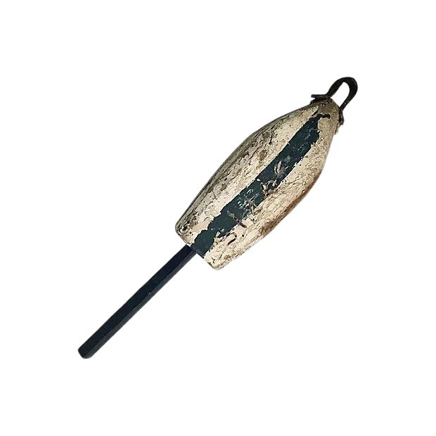 Weathered Blue & White Wood Buoy For Sale