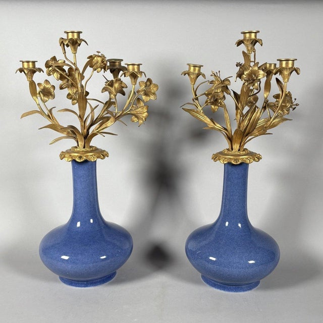 19th Century Pair of Louis XV style floral candelabra, Napoleon III period For Sale - Image 5 of 6
