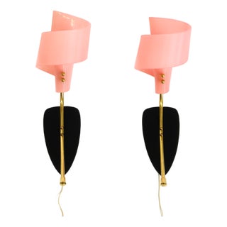 Mid-Century Modern Wall Lamps with Pink Acrylic Glass Shades, 1950s, Set of 2 For Sale