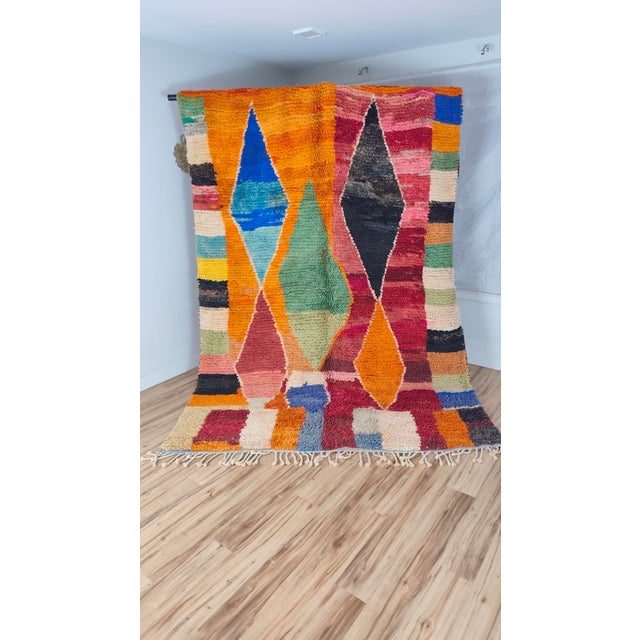 Moroccan Handmade Moroccan Boujaad Rug, Orange Blue Green Diamond Patchwork, 9'8" X 6'7" For Sale - Image 3 of 13