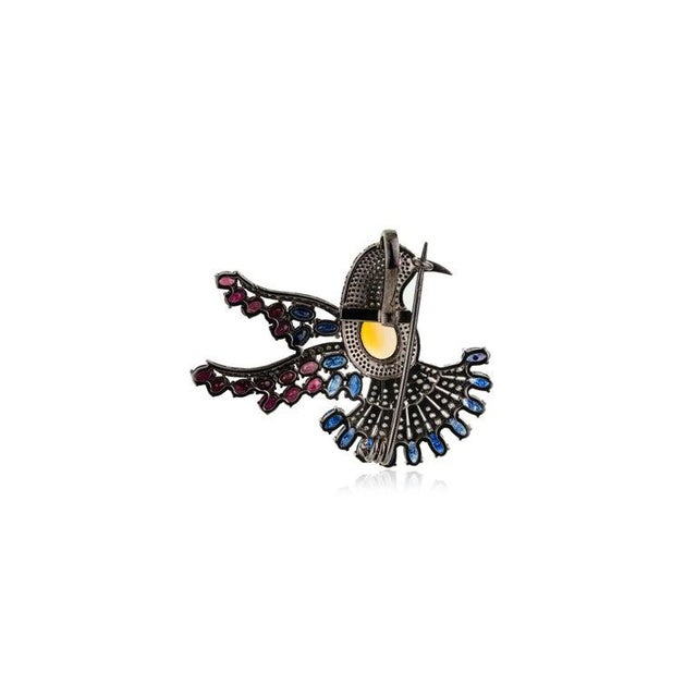 Vintage-Inspired Opal Ruby Sapphire and Diamond Bird Brooch Cum Pendant For Sale - Image 9 of 12