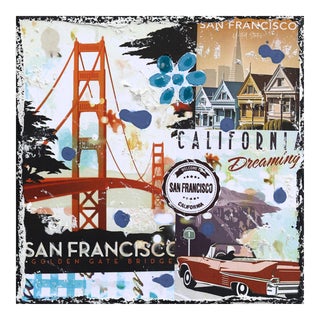 Golden Gate -Original Pop Art Landscape Collage on Canvas Original Artwork by Marion Duschletta For Sale