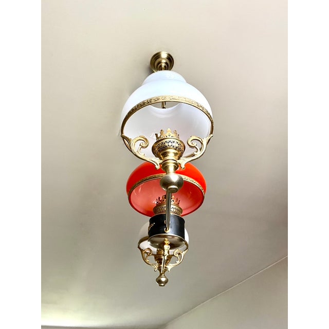 Neoclassical Gilt Chandelier with White and Orange Domes, 1950 For Sale - Image 12 of 13