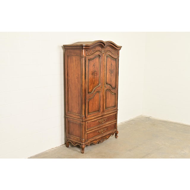 Drexel Heritage Drexel Heritage French Provincial Louis XV Carved Walnut Armoire Dresser or Linen Press For Sale - Image 4 of 16