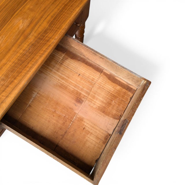 Wood Antique Solid-Wood Writing Desk With Turned Legs and Drawer For Sale - Image 7 of 18