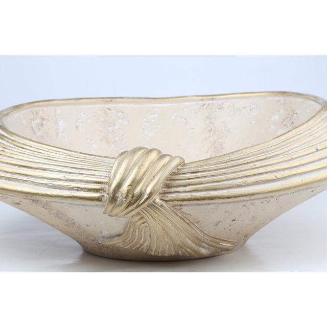 Beige Jaru Travertine Stone Vintage Beige Decorative Gold Trim Bowl For Sale - Image 8 of 14