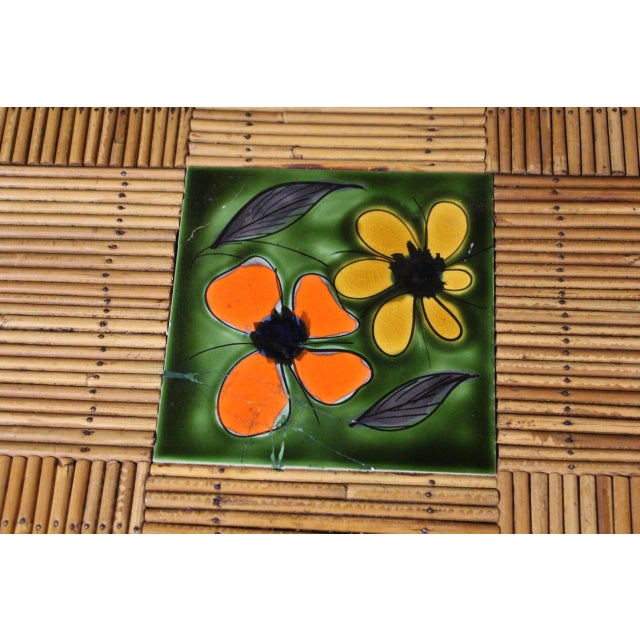 Wood Rattan and Ceramic Dining Room Table from Audoux Minet by Adrien Audoux & Frida Minet, 1960s For Sale - Image 7 of 8