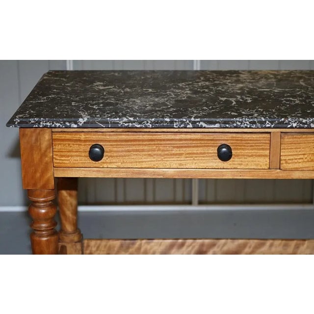 Gold Victorian Marble Topped Satinwood Console or Writing Desk, 1880s For Sale - Image 8 of 18