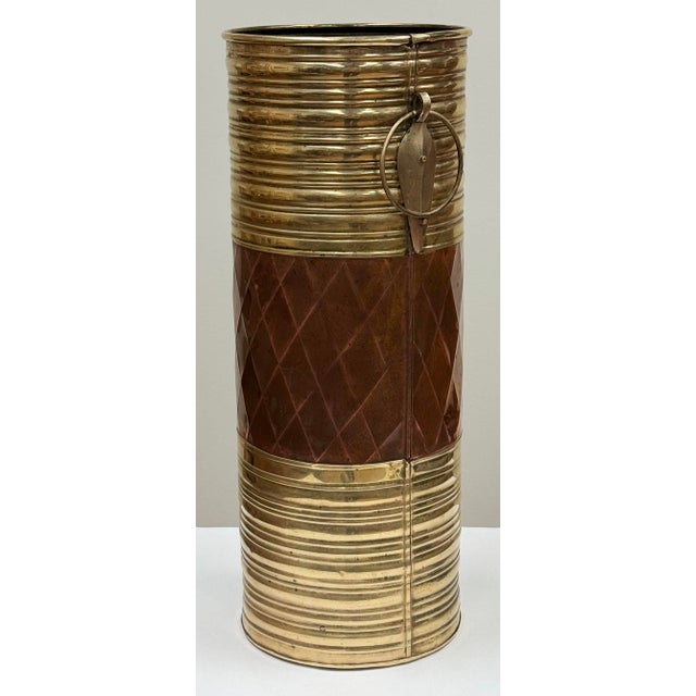 Hollywood Regency Vintage Brass and Copper Umbrella Stand For Sale - Image 3 of 9