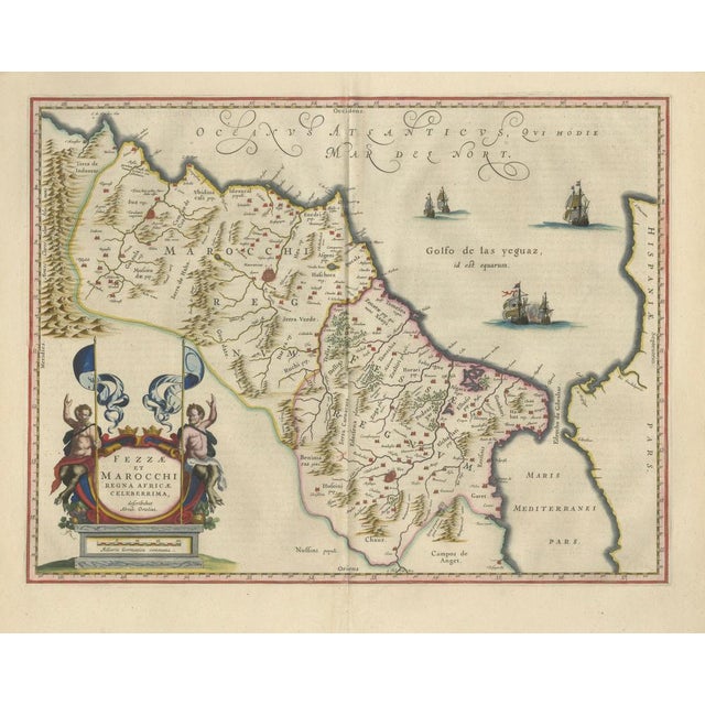Antique Hand-Colored Map of Morocco with Fez and Marrakesh from Blaeu, 1642 For Sale - Image 3 of 11