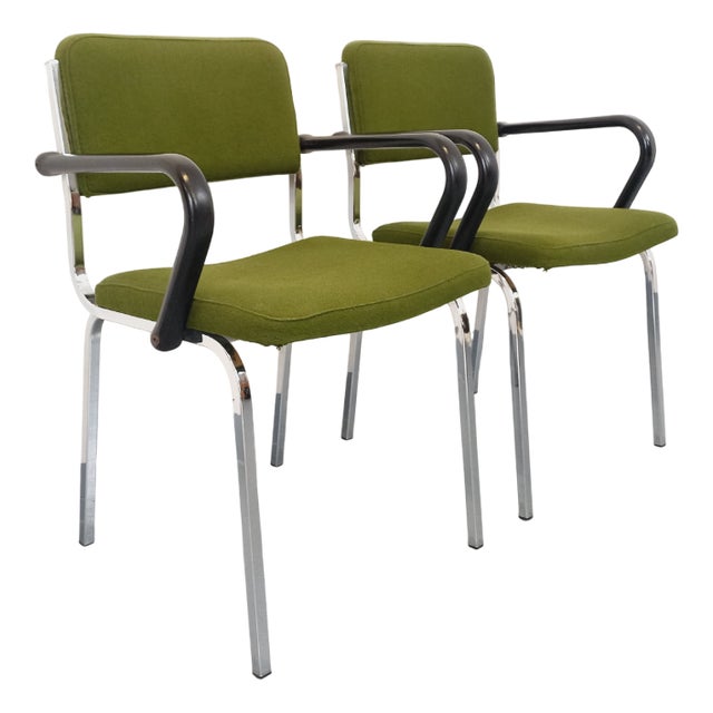 Set of Fabric and Chrome Armchairs, 1970s For Sale