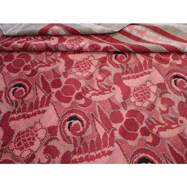 Raspberry Red Galerie Shabab Collection Mid-20th Century Belgian Art Deco Room Size Carpet For Sale - Image 8 of 8