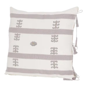 Virginia Cotton Large Throw Pillow White With Gray Embroidery