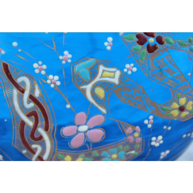 Coupe Blue Fan Art Nouveau Enamelled Glass Gilt Art Nouveau Vase For Sale - Image 4 of 5