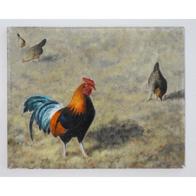 Late 20th Century Rooster and Hens Farmyard Painting For Sale - Image 4 of 4