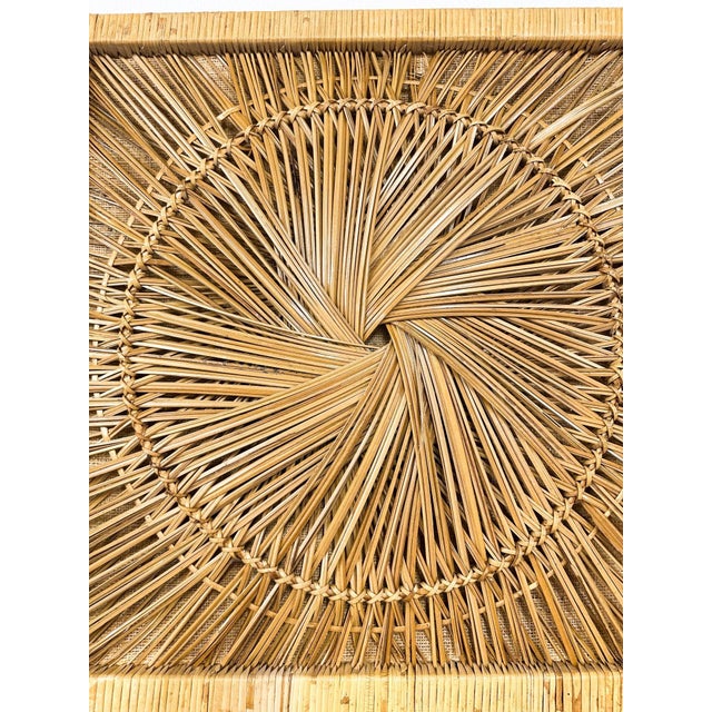 Wood 1970s Sunburst Rattan Mirror Panels - Set of 2 For Sale - Image 7 of 7
