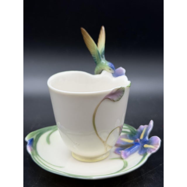 Long Tail Hummingbird Tea Cup and Saucer from the Franz Porcelain, 2000s, Set of 2 For Sale - Image 4 of 11
