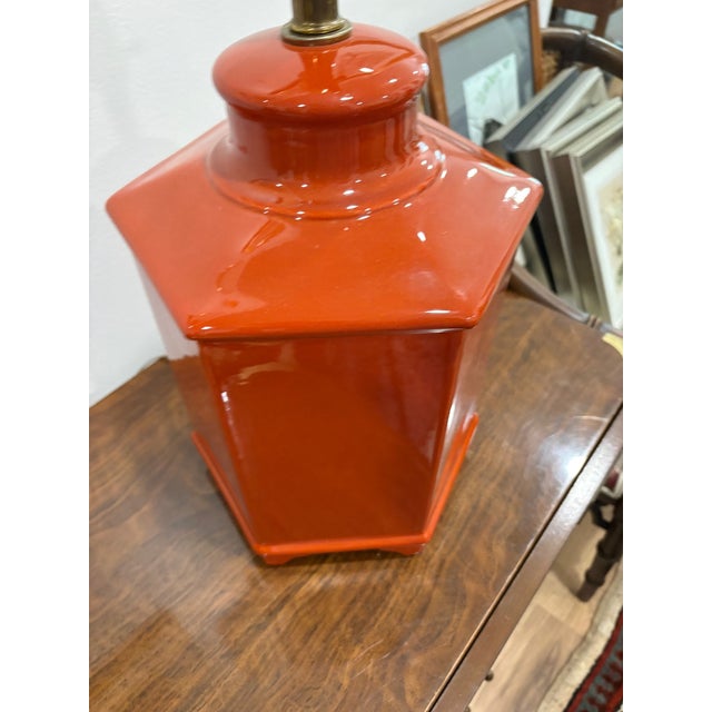 Mid-Century Modern 1970s Mid-Century Modern Hexagonal Burnt Orange Lamp For Sale - Image 3 of 6