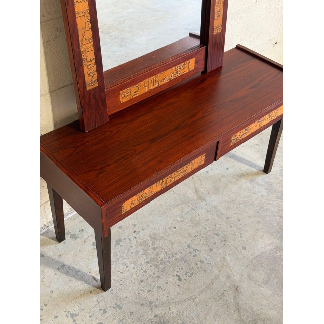 Wood Vintage Danish Modern Rosewood Entryway Set With Mirror in Style of Pedersen & Hansen For Sale - Image 7 of 10