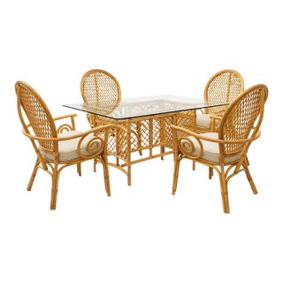 Gorgeous 1970s-1980s Vintage Spiral Rattan Dining Set For Sale