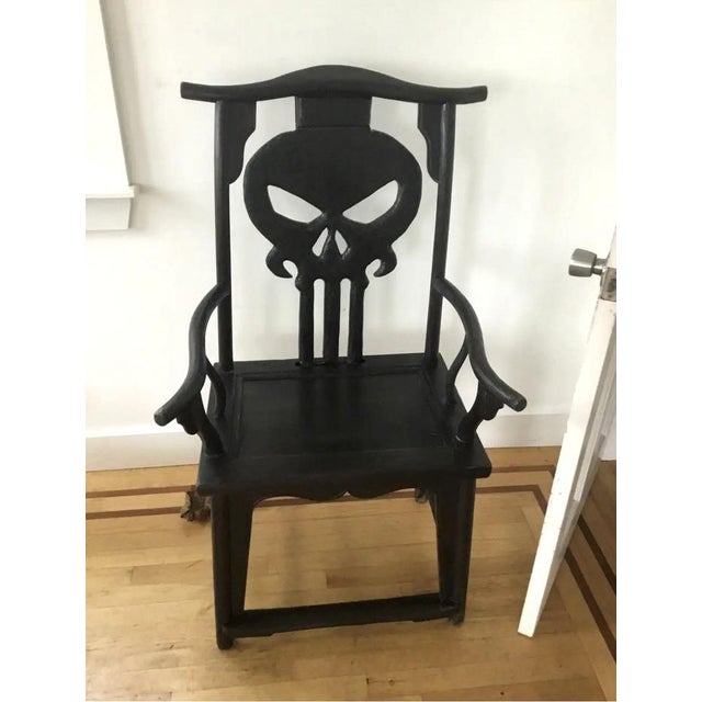 One-of-a-Kind Gothic Hand-Carved Skull Armchair by Boston Reclaimed For Sale - Image 4 of 4