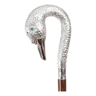 Antique Sterling Silver Swan Walking Stick Cane, 1890s For Sale