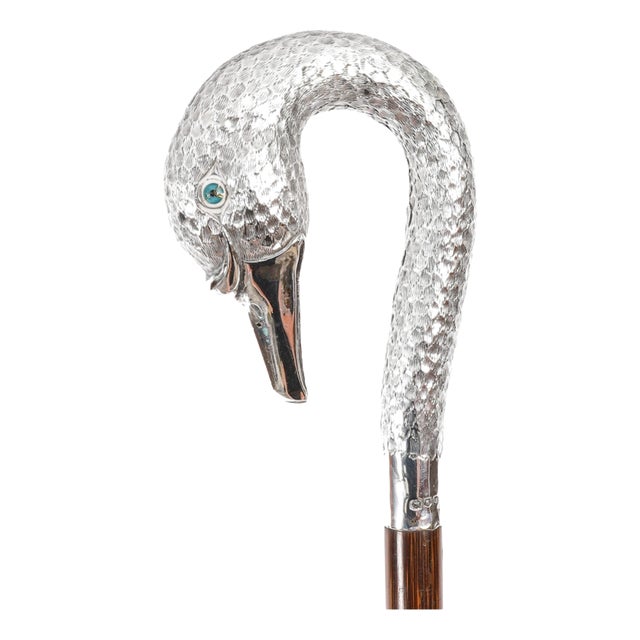 Antique Sterling Silver Swan Walking Stick Cane, 1890s For Sale