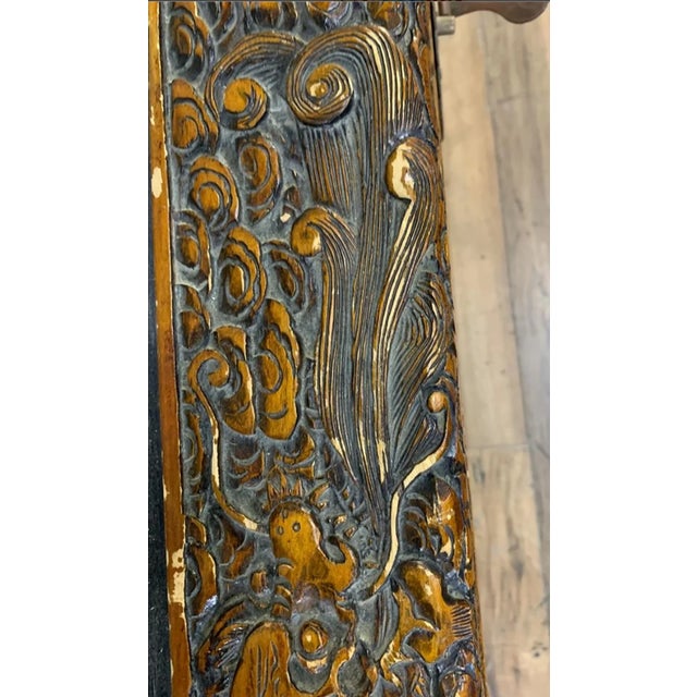 Wood Vintage Chinese Camphor Chest Trunk or Coffee Table Hand Carved W Boats Ships For Sale - Image 7 of 9